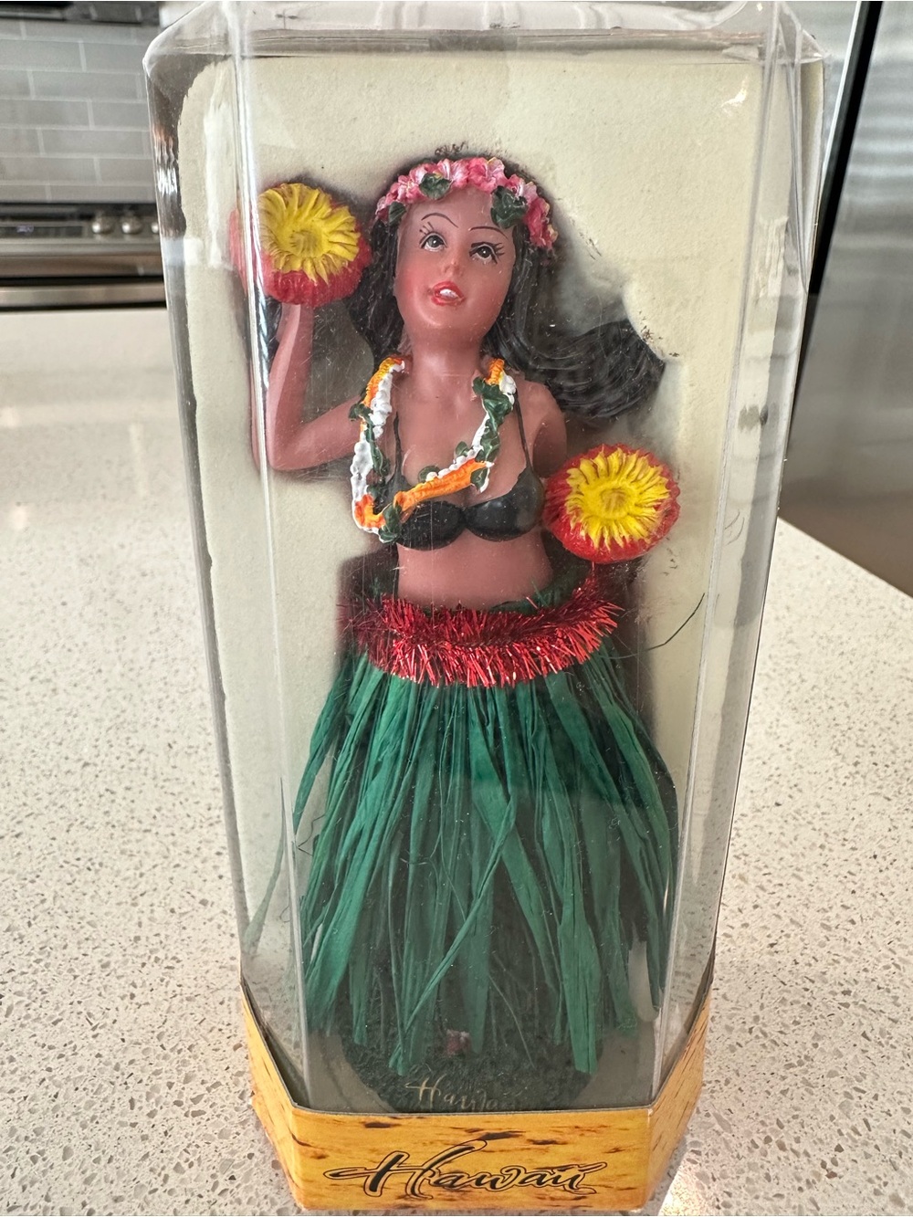 New Chiefly Co. Hawaiian Hula Young Girl Dashboard Doll green Skirt New in box